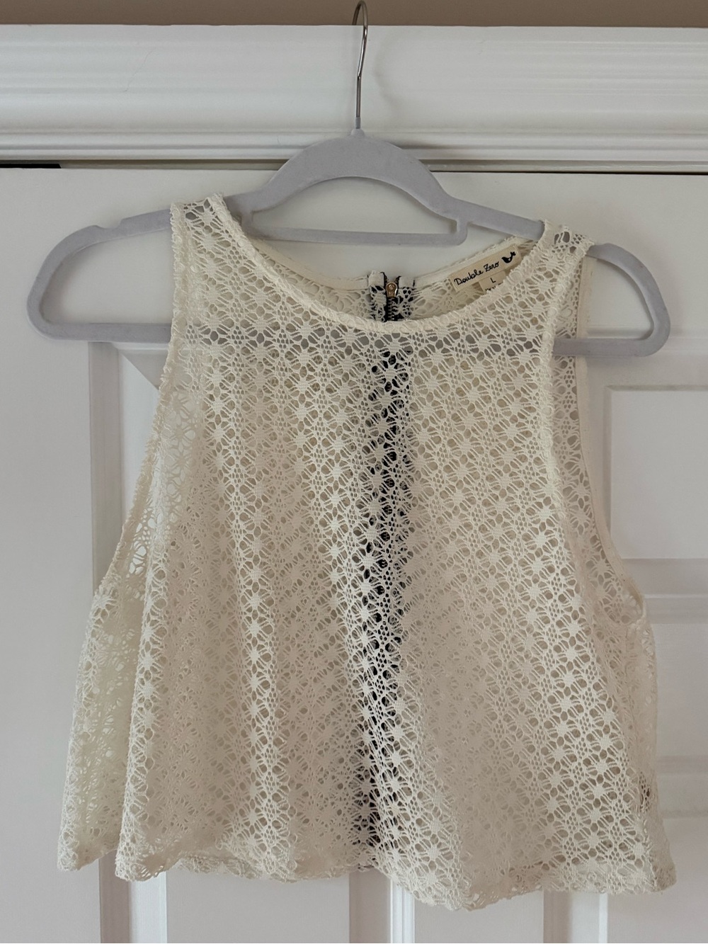 Lace Crochet Sleeveless Crop Top - Cream